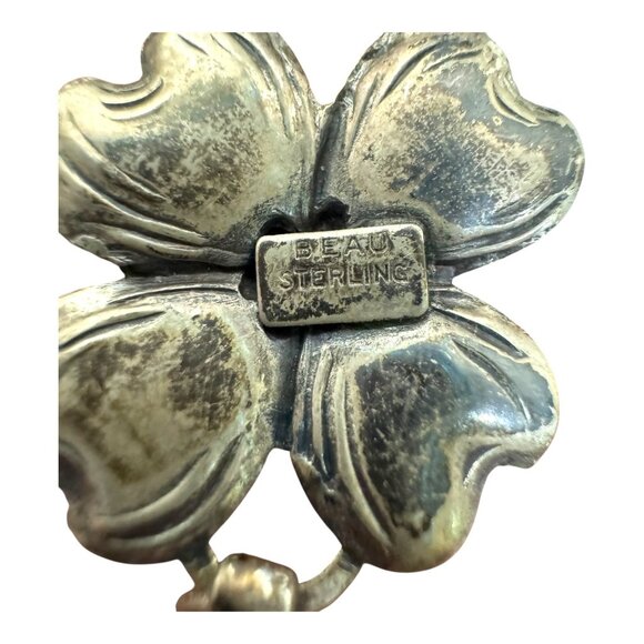 Vintage BEAU Sterling Silver 925 Dogwood Flower Floral Link Panel Bracelet 7.5" - Picture 3 of 7